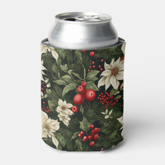Botanical Poinsettia Christmas Pattern Can Cooler