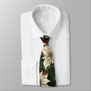 Botanical Poinsettia Christmas Pattern Tie