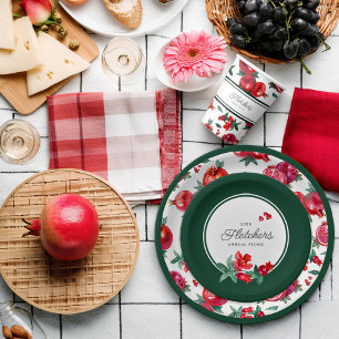 Botanical Pomegranate Flower Paper Plate