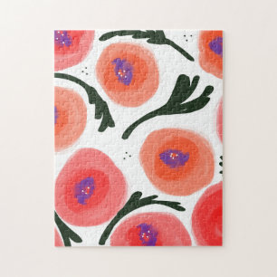 Botanical Poppies Floral Colourful Painting Jigsaw Puzzle