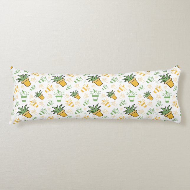 Botanical potted plant seamless pattern body cushion (Front)