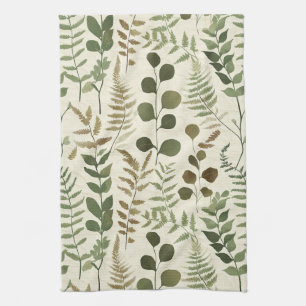 Botanical Pressed Leaves Pattern – Fern Print Tea Towel