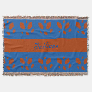 Botanical Pretty Brown Leaves on Royal Blue Design Throw Blanket