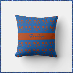 Botanical Pretty Rust Leaves on Royal Blue Design Cushion