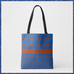 Botanical Pretty Rust Leaves on Royal Blue Design Tote Bag