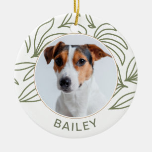 Botanical Print Dog Photo and Name Christmas Ceramic Tree Decoration