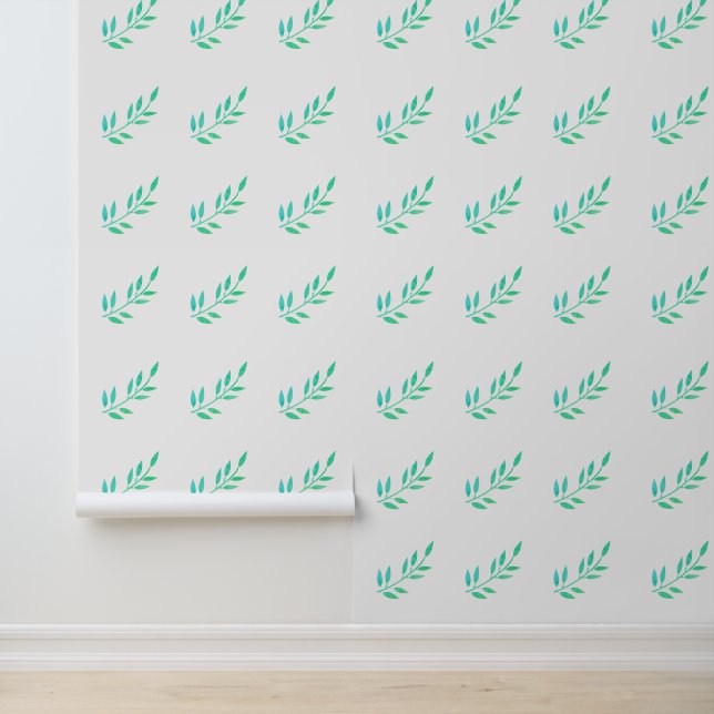 Botanical Print Green Leaves Patterns Garden White Wallpaper (Application)