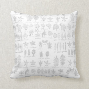 Botanical Print Hand Drawn Grey Sketch Leaf Cushion