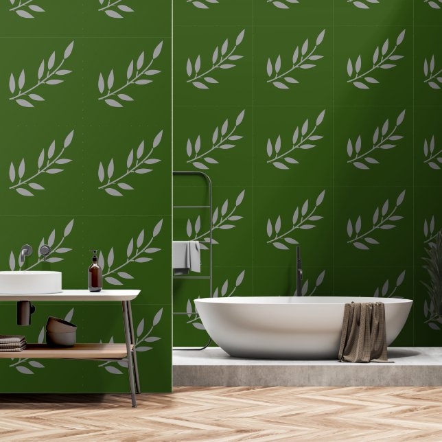 Botanical Prints Leaf Pattern Forest Green Elegant Wallpaper (Bathroom)