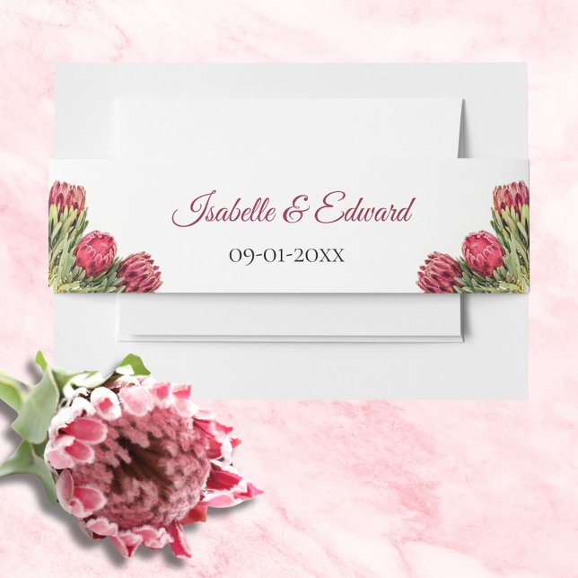 Botanical Protea Floral Wedding Invitation Invitat Invitation Belly Band (Creator Uploaded)