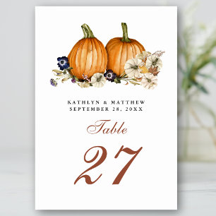 Botanical Pumpkin Rustic Autumn Fall Wedding Table Number
