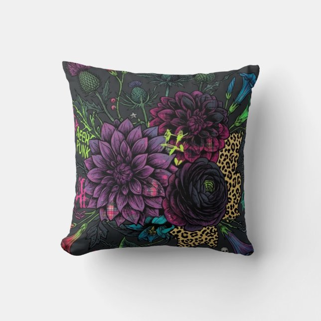 Botanical Punk Floral Pillow Dark Aesthetic Grunge (Front)