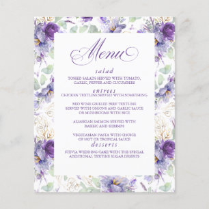 Botanical Purple and Gold Floral Wedding Menu