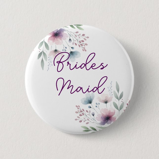 Botanical Purple and Green Bridesmaid 6 Cm Round Badge (Front)