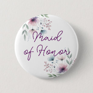 Botanical Purple and Green Maid of Honour 6 Cm Round Badge