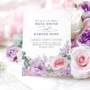 Botanical Purple and Pink Floral Boho Wedding Invitation
