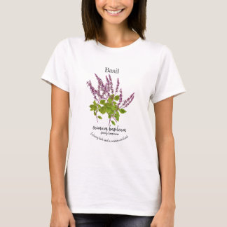 Botanical Purple Basil Herb Drawing Text T-Shirt