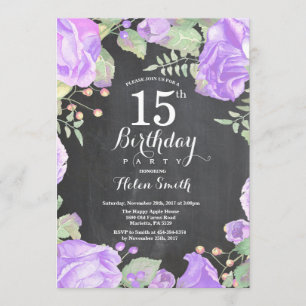 Botanical Purple Floral 15th Birthday Invitation