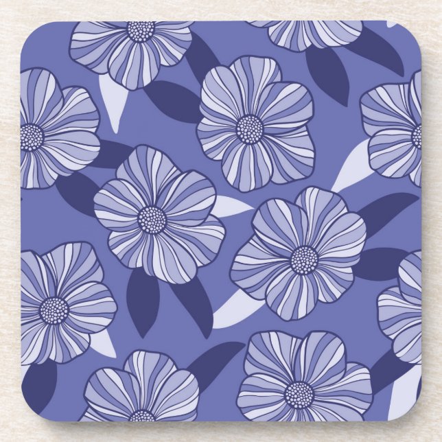 Botanical Purple Floral Line Art  Coaster (Front)