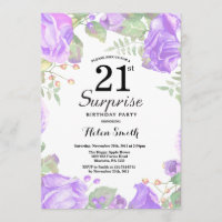 Botanical Purple Floral Surprise 21st Birthday