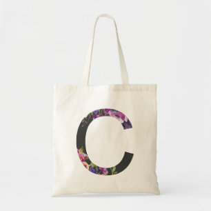 Botanical Purple Flowers Letter C Monogram Tote Bag