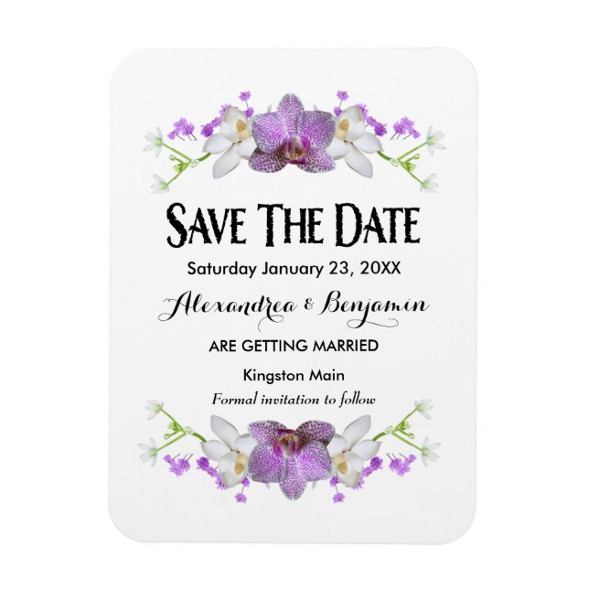 Botanical Purple Flowers Watercolor Save The Date  Magnet (Vertical)