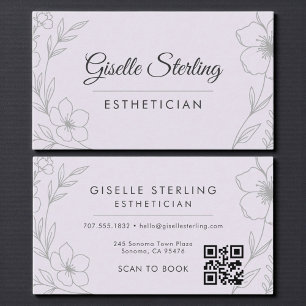 Botanical Purple Lilac QR Code Esthetician Floral Business Card