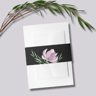 Botanical Purple Magnolia Floral Watercolor Invitation Belly Band