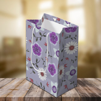Botanical Purple Modern Wildflower Medium Gift Bag