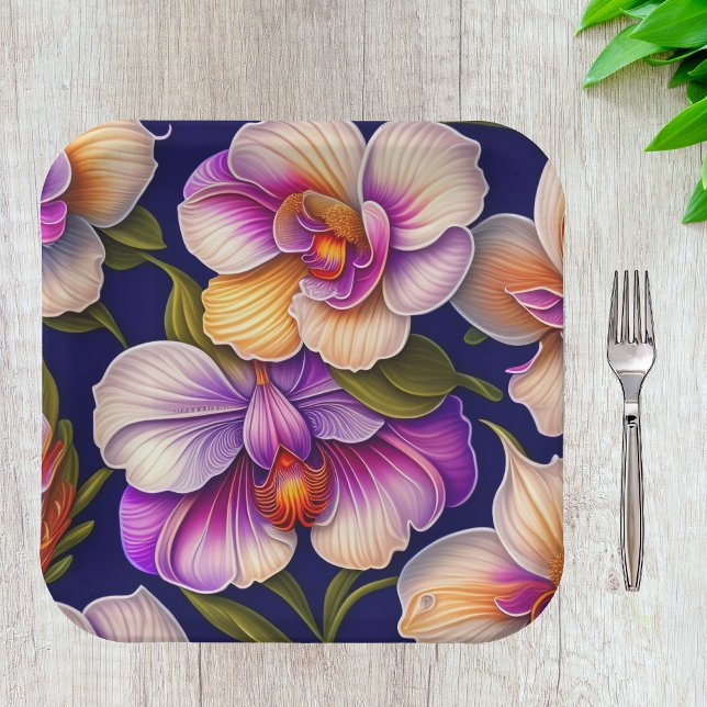 Botanical Purple Orchids Artwork Paper Plate (Creator Uploaded)