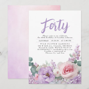Botanical Purple Pink Floral Boho Birthday Party Invitation