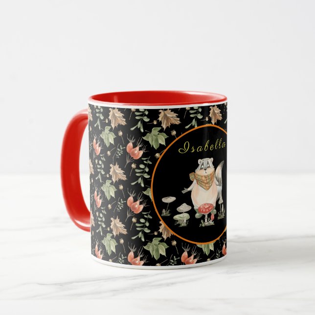 Botanical Racoon Customise Text and Colour Mug (Front Left)