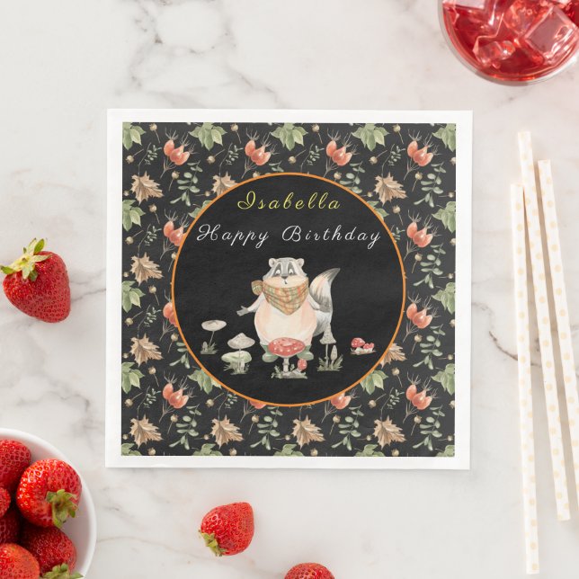Botanical Racoon Customise Text and Colour Napkin (Insitu)
