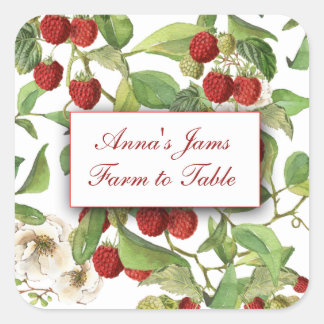 Botanical Raspberries on White Food Label