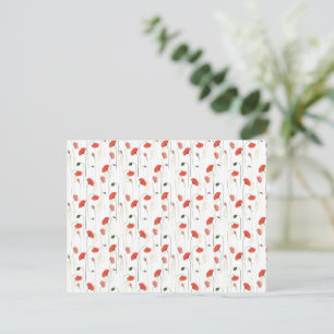 Botanical Red And Green Floral Poppy Flowers Card