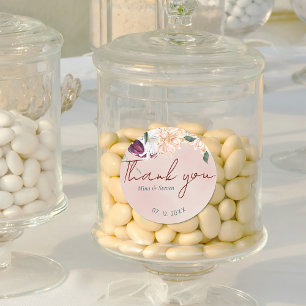 botanical red and white floral thank you wedding classic round sticker