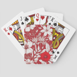 Botanical red and white flowers pattern playing cards