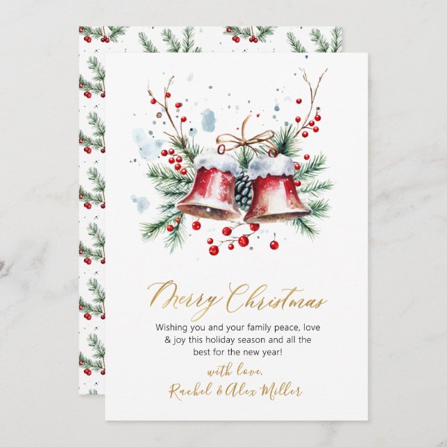 Botanical Red Berries Non Photo Merry Christmas Holiday Card (Front/Back)