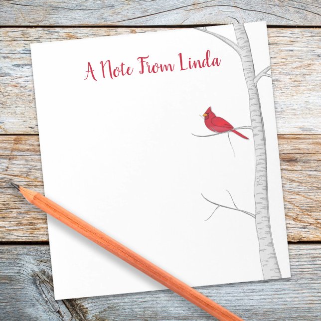 Botanical Red Cardinal Elegant Winter Woodland Notepad (Watercolor winter red cardinal birch tree notepad
)