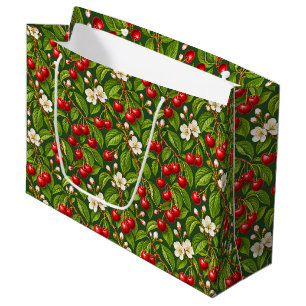 Botanical Red Cherries and White Blossoms Large Gift Bag