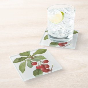 Botanical Red Cherries Glass Coaster