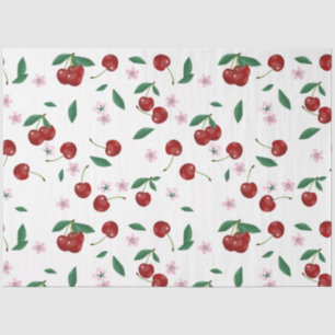 Botanical Red Cherries Greenery & Blossoms Tissue Paper