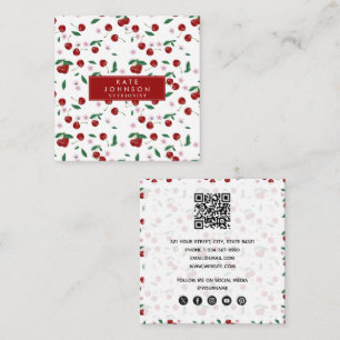 Botanical Red Cherries Greenery & Cherry Blossoms Square Business Card