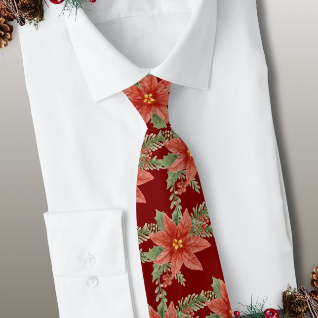 Botanical Red Floral Poinsettia Christmas Holiday  Tie (Creator Uploaded)