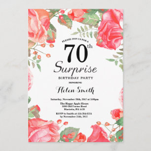 Botanical Red Floral Surprise 70th Birthday Invitation