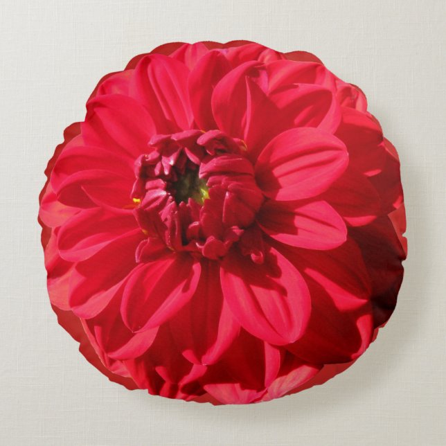 Botanical Red Garden Flower Round Cushion (Front)