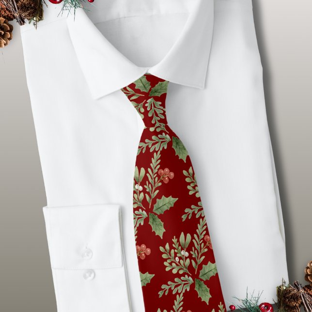 Botanical Red Holly Berries Christmas Holiday  Tie (Creator Uploaded)