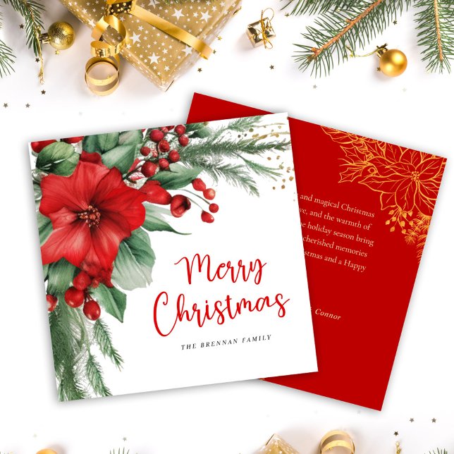 Botanical Red Merry Christmas Holiday Card (Botanical Red Merry Christmas Holiday Card)