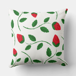 Botanical Red Rose Bud Throw Pillow