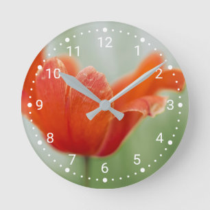 Botanical Red Tulip Flower Nature Photograph Round Clock